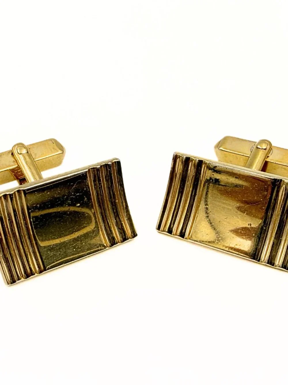 Swank Signed MCM Art Deco Curved Fluted Gold Plated Tuxedo Cufflinks